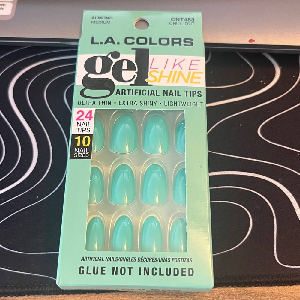 L.A. Colors Gel Like Shine Almond Med Turquoise Color/Nail Peel/Stick Bundle